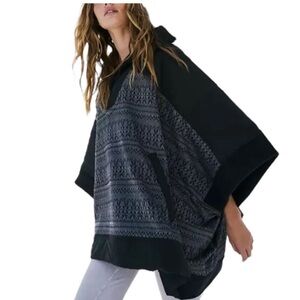 FREE PEOPLE WMNS XS Heritage Poncho Grey Oversized Cape Fair Isle Lagenlook Cozy